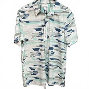 Calvin Klein Men's Geometric Print Shirt - Blue and Gray Harbor Mist Large NWT